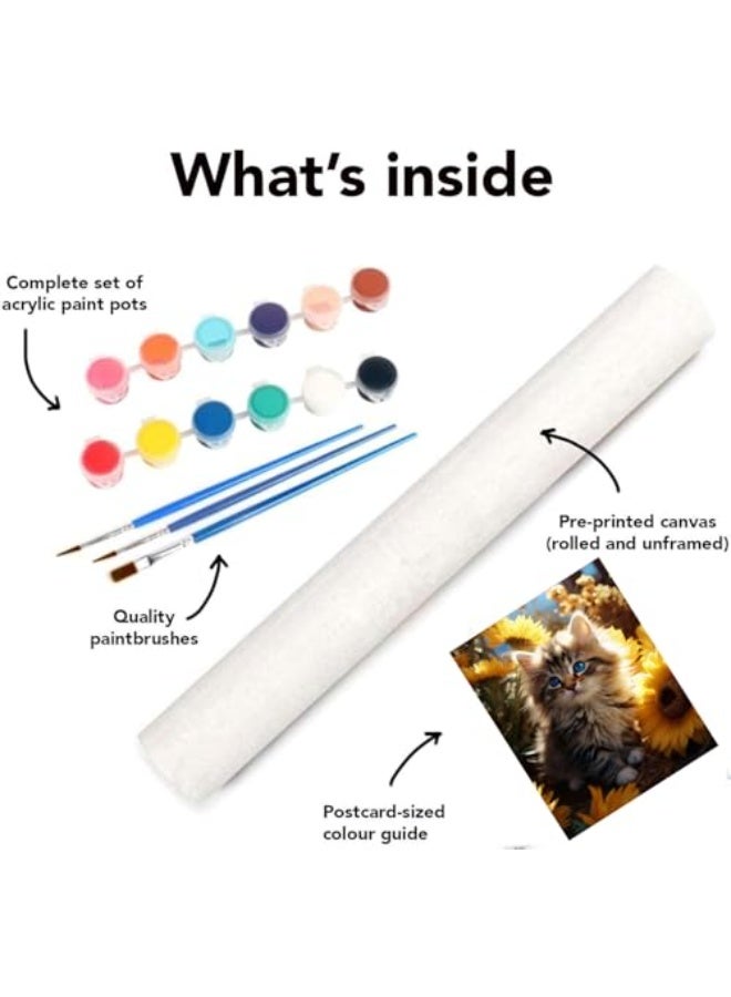 CLENEA DIY Paint by Numbers Kit for Adults & Kids – Blue-Eyed Kitten with Sunflowers, Acrylic Paint by Numbers for Beginner, 40x50cm Easy Oil Painting on Canvas for Wall Art Decor (Frameless) - Image 4